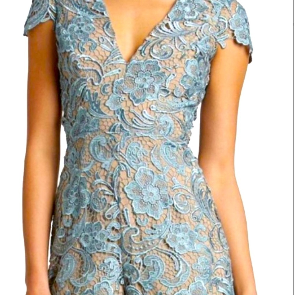 Dress The Population Juliette Blue Lace Romper! EUC